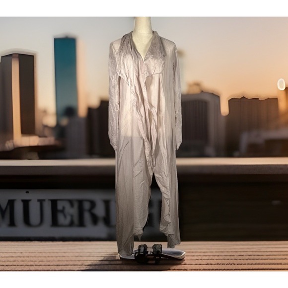 Claudio Milano Italy Silk Blend Sheer Longline Jacket Coat S/M Boho Resort Chic - Picture 1 of 10